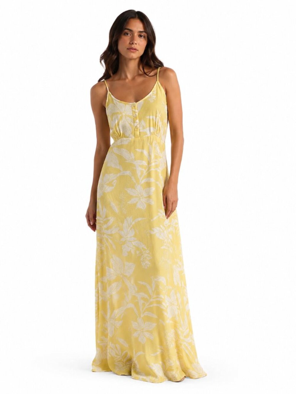KIWI + PUNCH SOFT YELLOW WHITE FLORAL MAXI SUMMER DRESS - S